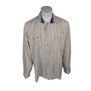 Tommy Jeans Mens XL Off White Beige Long Sleeve Button Down Pearl Snaps Western